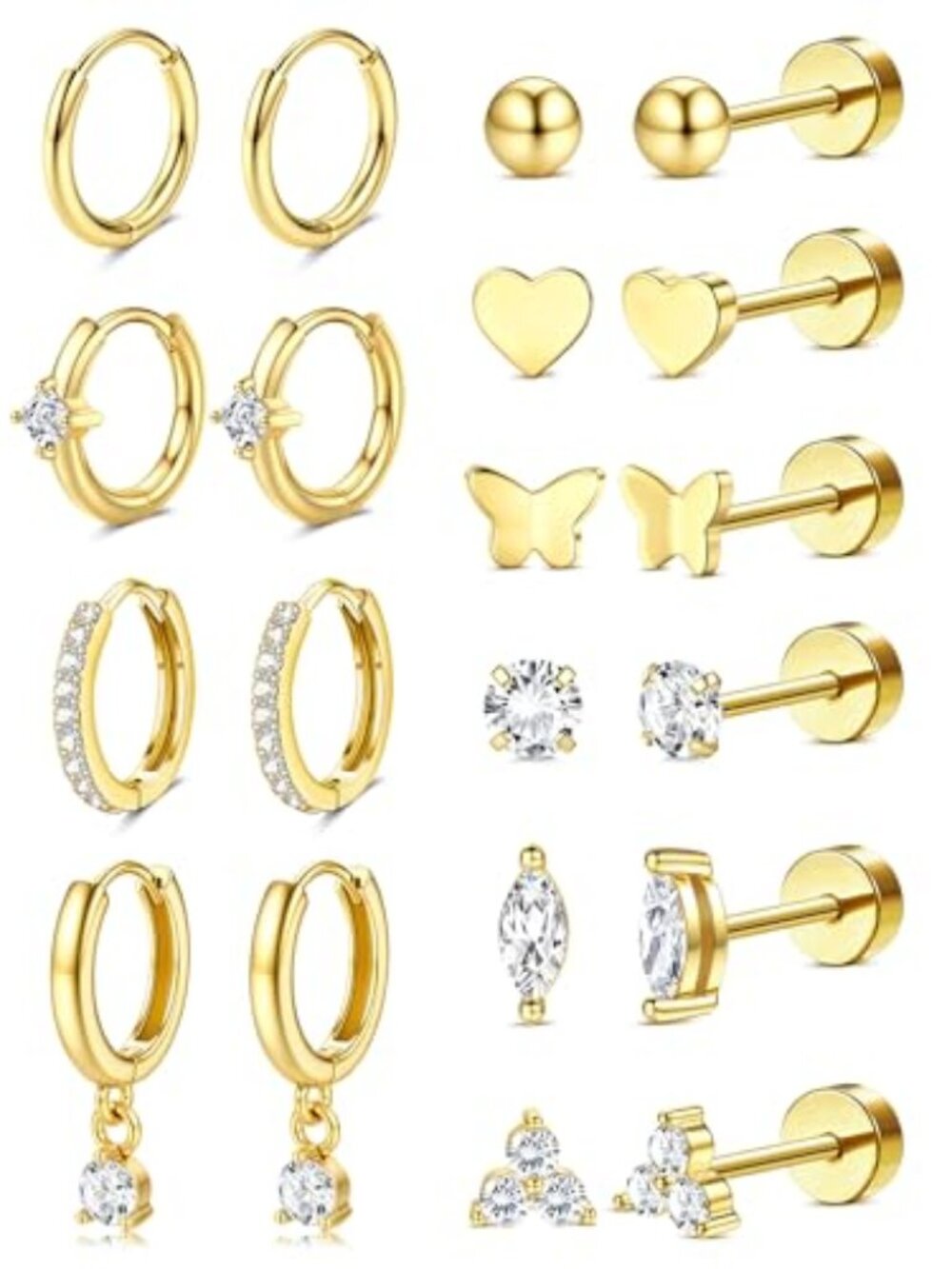 14K‎ Gold Plated Stud Hoop Earrings for Women Hypoallergenic